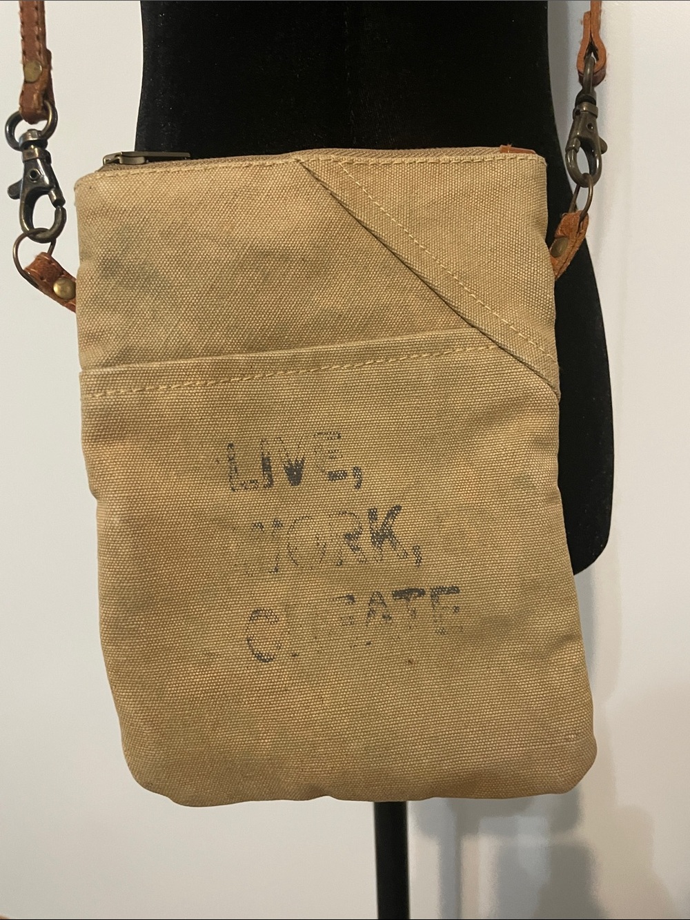 Canvas Crossbody Bag in Distressed Khaki